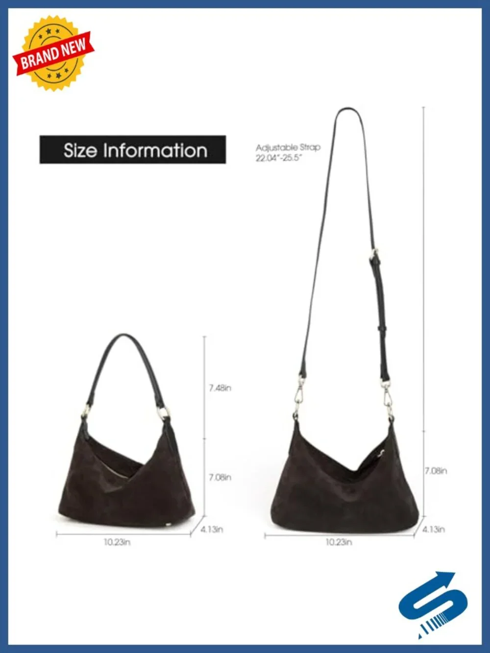 Genuine Cowhide Suede Slouchy Crescent Hobo Shoulder Bag Tote Purse